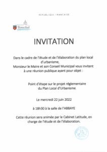 Réunion Publique élaboration du Plan Local d'Urbanisme le 22 juin 2022