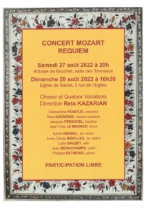 Concert MOZART REQUIEM samedi 27 août à l’Abbaye