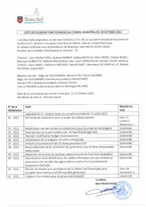 Liste des délibérations soumises au Conseil Municipal du 19 octobre 2022