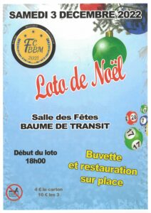 Loto de Noël du FCBBM 3 décembre 2022 à La Baume de Transit