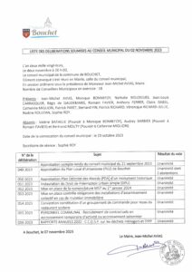 Listes des délibérations soumises au conseil municipal du 02 novembre 2023
