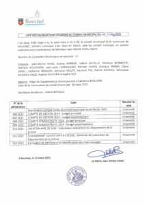 Liste des délibérations soumises au conseil municipal du 11 mars 2025