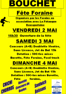 Fête foraine et Concours Pétanque Bousquetaine du Vendredi 02 au Dimanche 04 mai 2025