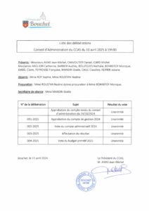 Listes des délibérations soumises au Conseil d’Administration du CCAS le 10 avril 2025