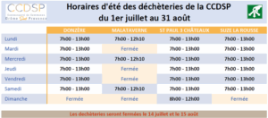 Horaires d’été de la déchetterie de Suze la Rousse