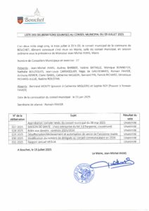 Liste des délibérations soumises au conseil municipal du 03 juillet 2025