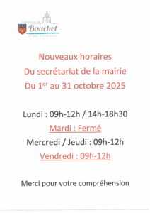 Horaires de la mairie du 1er au 31 octobre 2025