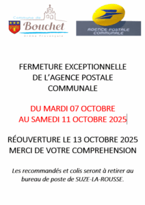 Fermeture exceptionnelle Agence Postale Communale