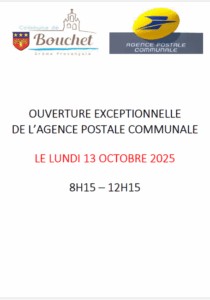 Ouverture exceptionnelle de l’agence postale communale le 13/10/2025