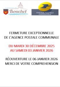 Agence Postale Communale – Fermeture exceptionnelle