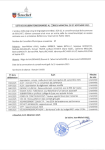 Liste des délibérations soumis au Conseil Municipal du 27 novembre 2025