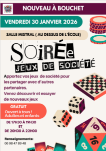 Nouveau à Bouchet – Soirée jeu de société le 30 janvier 2026