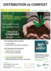 DISTRIBUTION DE COMPOST – Lundi 30 mars au samedi 4 avril 2026