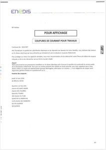 ENEDIS – Coupures de courant pour travaux – jeudi 19 mars 2026