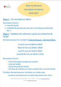 Inscriptions école du Bosquet Année 2026-2027