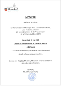 Invitation cérémonie du 08 mai 2026